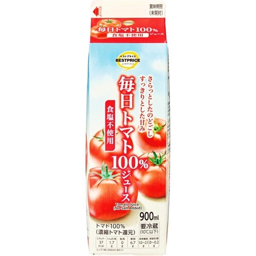 トマトジュースおすすめ トップバリュ 毎日トマト100%ジュース 食塩不使用 イメージ