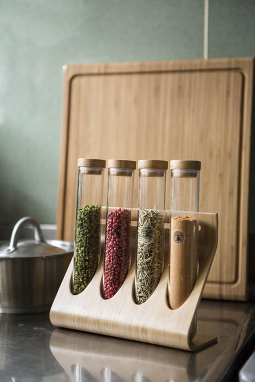 竹素材の小物入れを使えばカフェ風キッチンが演出できる イメージ2