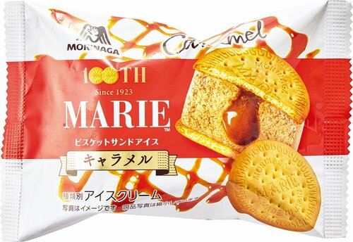 アイスクリームおすすめ 森永製菓 100TH マリー ビスケットサンドアイス キャラメル イメージ1