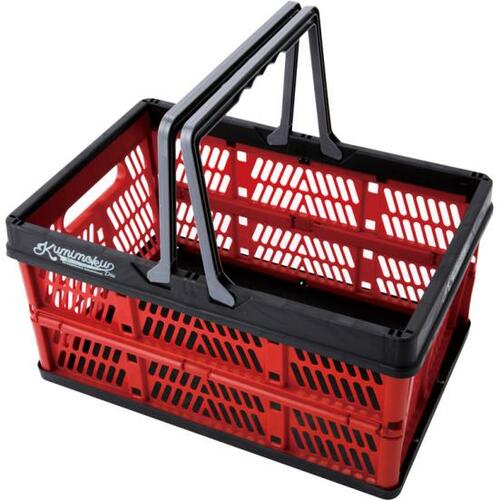 カインズ:Kumimoku 取っ手付き折りたたみコンテナ レッド＆ブラック:バスケット収納