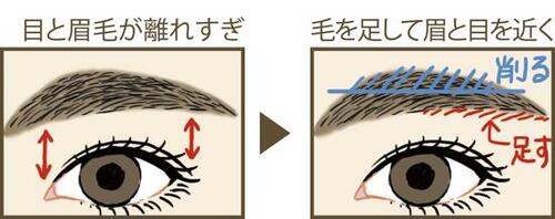▼目と眉毛が離れていて間延びして見えるなら