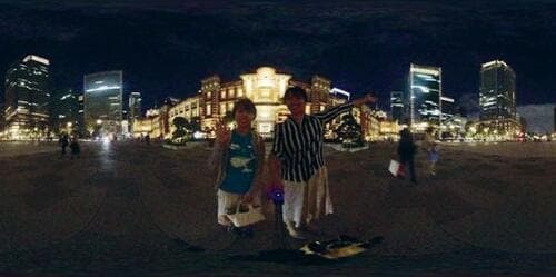360度カメラで撮影した夜の人物と風景