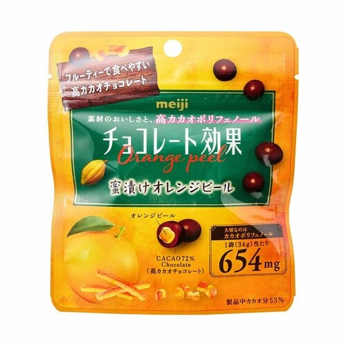 高カカオチョコレートおすすめ 明治 チョコレート効果カカオ72% 蜜漬けオレンジピールパウチ イメージ