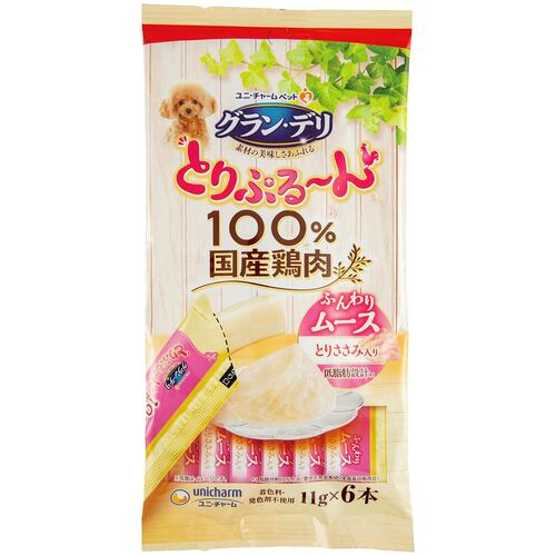 犬用おやつおすすめ ユニ・チャーム グラン・デリ とりぷる~ん ふんわりムース とりささみ イメージ