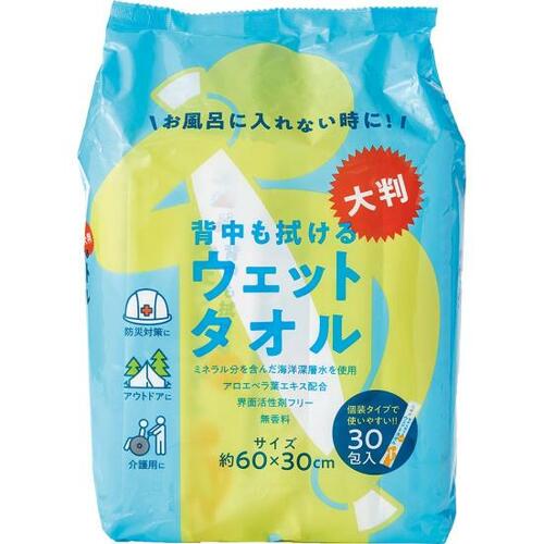 個包装で携帯もしやすい コジット「背中も拭ける 大判ウェットタオル」 イメージ
