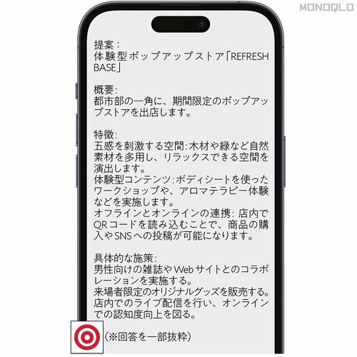 テスト2:キャンペーンのアイデアだし ビジネス用生成AIおすすめ イメージ