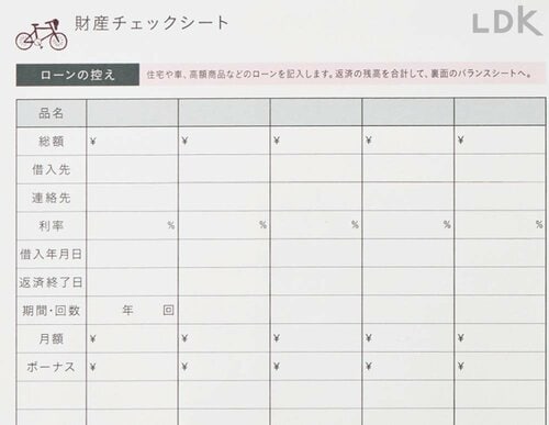 財産チェックシートは別紙 家計簿おすすめ イメージ