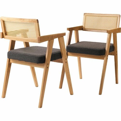 LOWYAの家具おすすめ LOWYA [2脚セット] ラタン調チェア 木目調 ファブリック座面 [幅50] イメージ