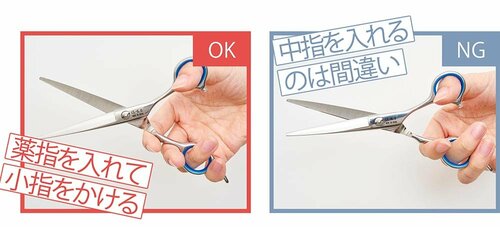 ハサミを持つときは親指と薬指を入れる イメージ