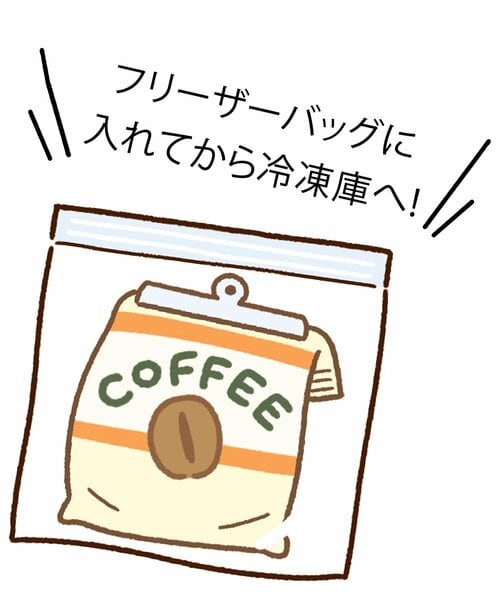 挽いたあとはすぐに冷凍庫へ コーヒー豆おすすめ イメージ