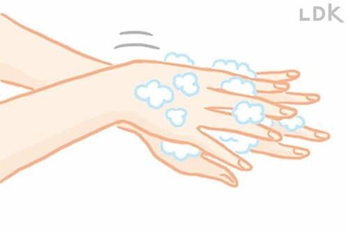 2:手の甲は伸ばし広げるようにこすり洗い ハンドソープおすすめ イメージ