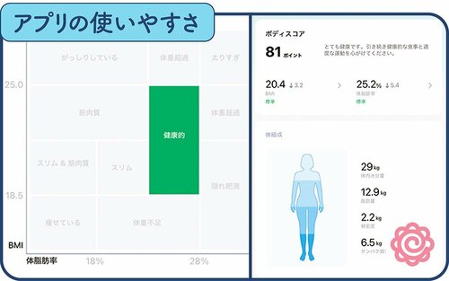体全体のバランスがスコアで表示される 体重計・体組成計おすすめ イメージ
