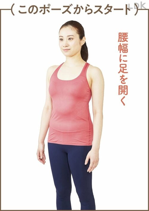1:腰幅に足を開く ネックストレッチピローおすすめ イメージ