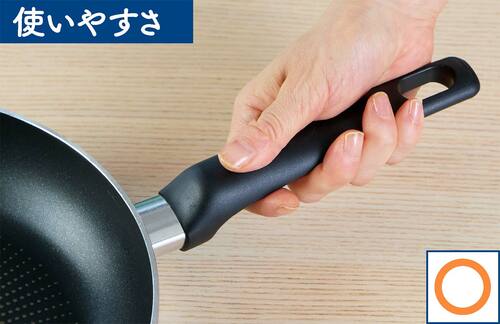 使いやすさ：親指がフィットして上げ下げがラク！ ガス火専用フライパンおすすめ イメージ