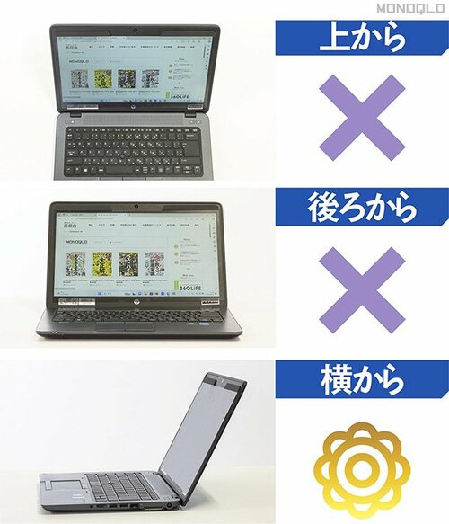 上や背後からの覗き見は防止できない 覗き見防止フィルムおすすめ イメージ