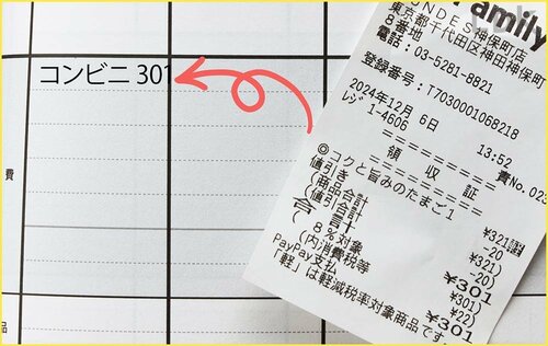 レシートごとに1行書き込むだけ！ 家計簿おすすめ イメージ