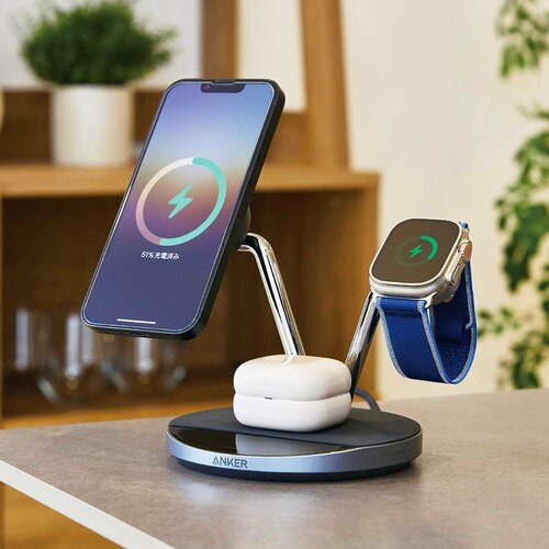 3in1ワイヤレス充電器おすすめ アンカー Anker Prime Wireless Charging Station(3-in-1, MagGo, AirCool, Dock Stand) イメージ1