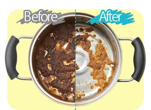 底全面にコゲが目立つカレー鍋：一度なでだけでここまで落ちた！ イメージ