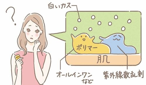 A.増粘剤やUVカット成分が原因。白いカスが出た時点で、日焼け止め効果は失われています。