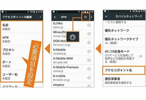 【ステップ②】APNを設定必要項目を設定しましょう イメージ