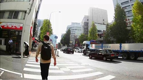 歩行時の昼間の映像は?:周囲の状況はわかるが画面全体が揺れた イメージ