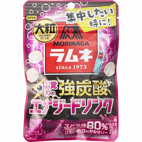 ラムネ菓子おすすめ 森永製菓 大粒ラムネ 強炭酸エナジードリンク イメージ