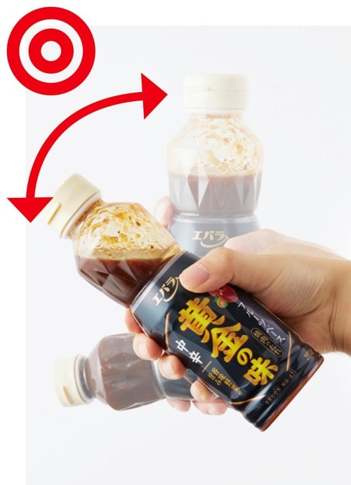 上下振りは混ざりにくい!たれは左右に回して全旨みを均一に 焼肉のたれおすすめ イメージ