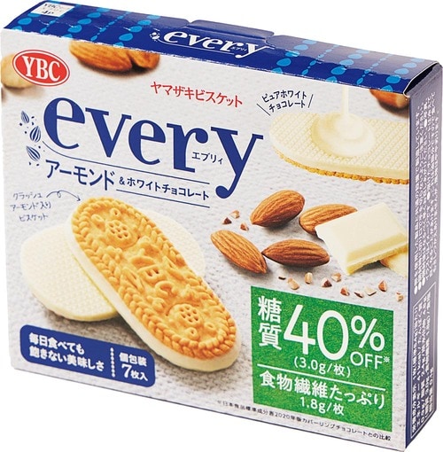 味のバランスが絶妙なYBC「エブリィ アーモンドビスケット&ホワイトチョコレート」 低糖質スイーツ・お菓子おすすめ イメージ
