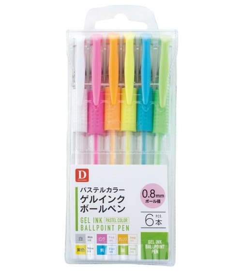 ダイソー(DAISO):ゲルインクペン(パステルカラー、6本):文房具