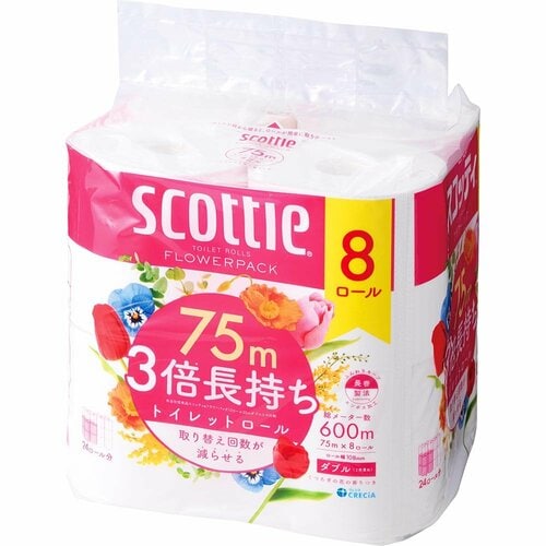 トイレットペーパーおすすめ 日本製紙クレシア  スコッティ フラワーパック 3倍長持ち 香りつき 8ロール ダブル イメージ