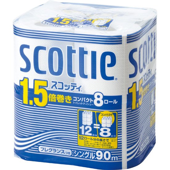 日本製紙クレシア:スコッティ:1.5倍巻き:コンパクト:シングル:トイレ:トイレットペーパー