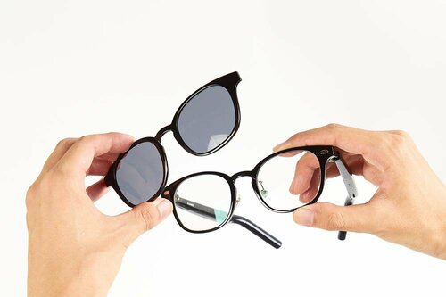 ワンタッチで普通のメガネとサングラスをフレームごと切り替えられる オーディオグラスおすすめ イメージ