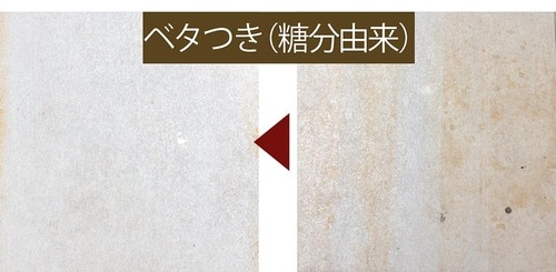 ガンコなベタつき汚れも、ひと拭きでここまで落ちた! イメージ