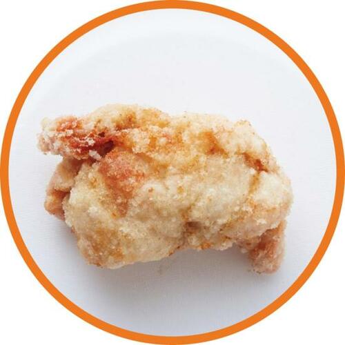 C評価: 粉なし冷凍×温めた油で揚げる:肉のくさみが残り△