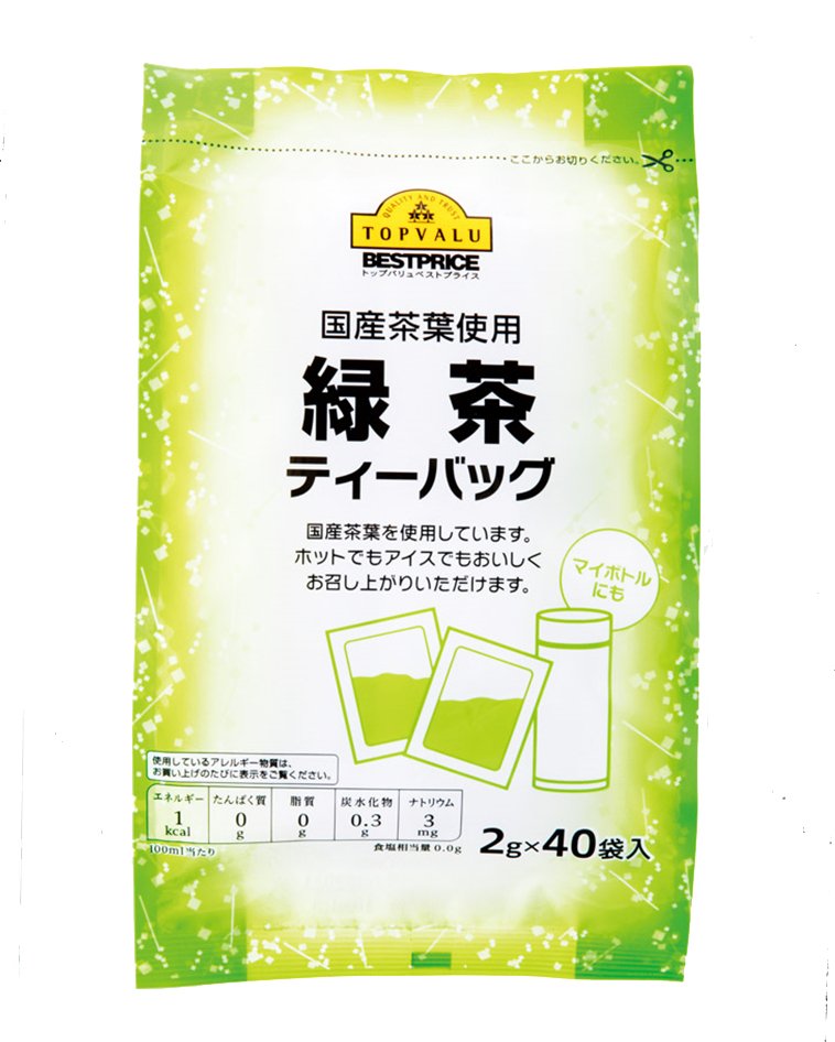 トップバリュ:国産茶葉使用 緑茶ティーバッグ :飲料