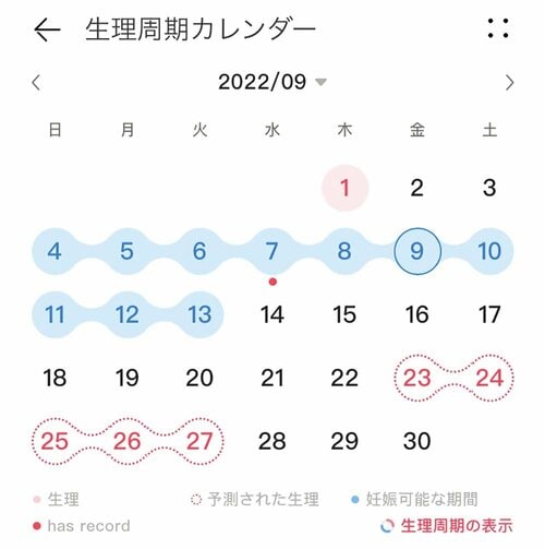 基本項目はもちろん生理周期もチェックできる イメージ