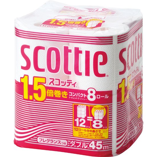 日本製紙クレシア:スコッティ:1.5倍巻き:コンパクト:ダブル:トイレ:トイレットペーパー