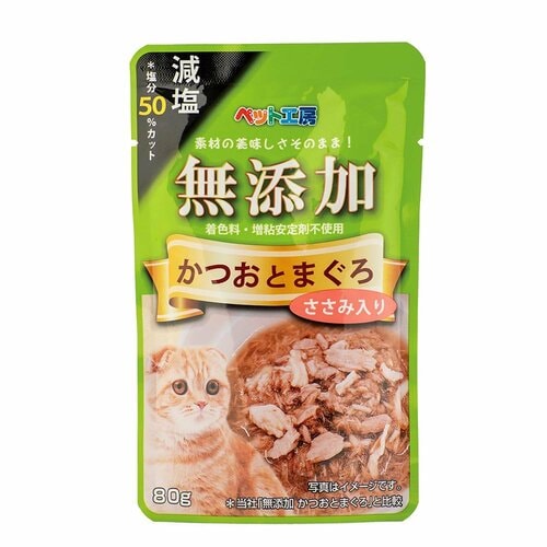 猫用ウェットフードおすすめ ペットライブラリー ペット工房 無添加 かつおとまぐろ ささみ入り 減塩タイプ イメージ1