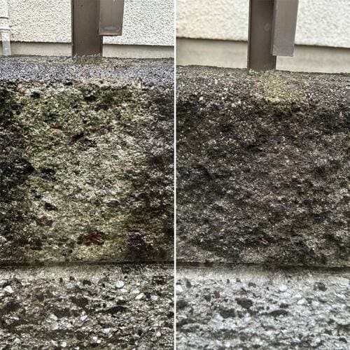 ▼凸凹したコンクリート外壁の洗浄結果 ハンディ高圧洗浄機おすすめ イメージ