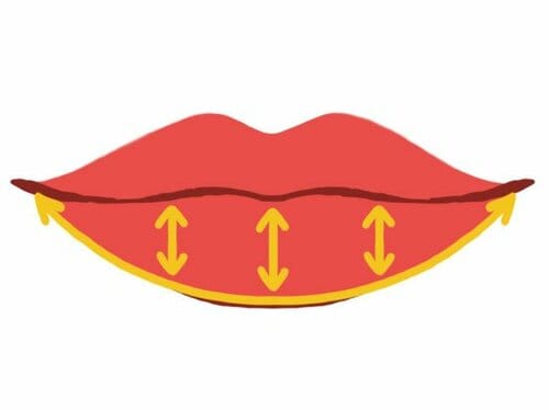 2:下唇のフチを整え、下唇全体を縦塗り 色付きリップおすすめ イメージ