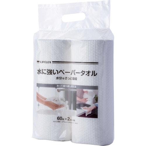 キッチンペーパーおすすめ コーナン LIFELEX 水に強いペーパータオル 60カット×2ロール イメージ