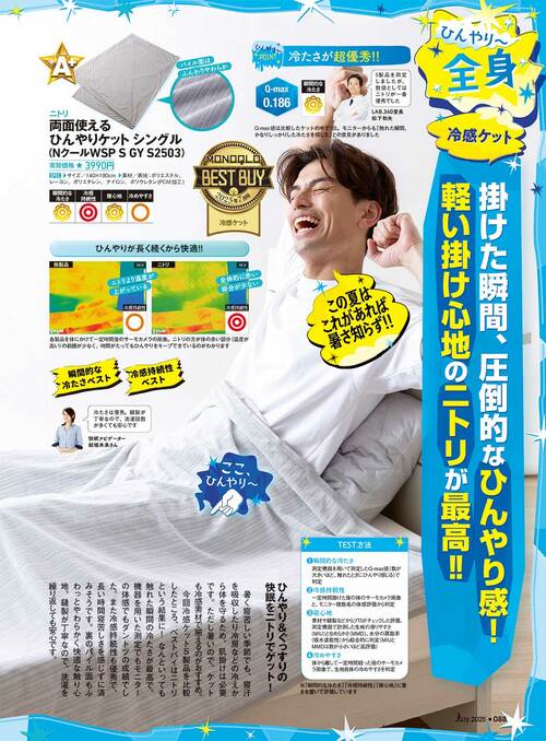 雑誌『MONOQLO』が冷感タオルケットをテスト タオルケットおすすめ イメージ