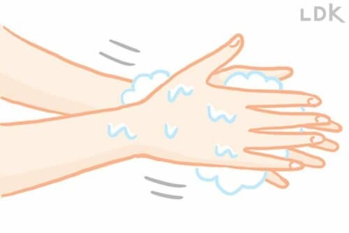 1:たくさんの泡で手のひらをこする ハンドソープおすすめ イメージ