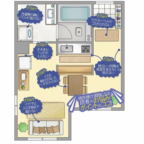 掃除のあるある悩みを盛り込んだ部屋でテスト LDKがおすすめするコードレス掃除機おすすめ イメージ