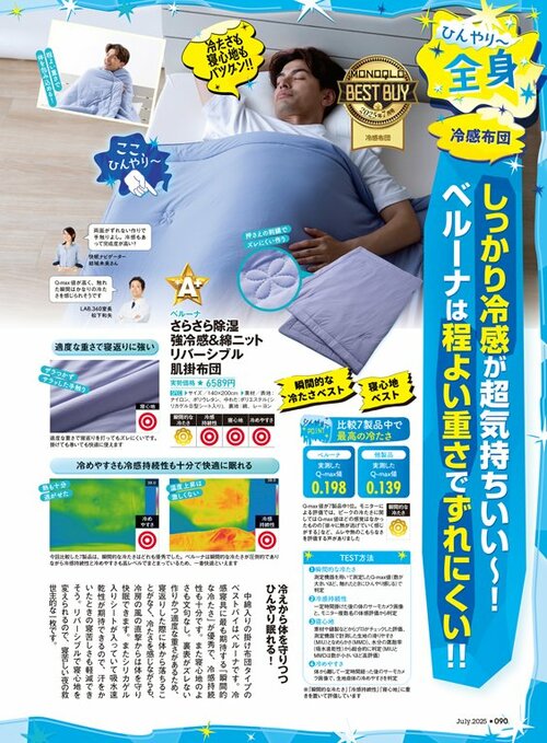 雑誌『MONOQLO』が夏用掛け布団をテスト 夏用掛け布団おすすめ イメージ
