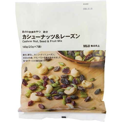 ヘルシーおやつおすすめ 無印良品 素材の栄養おやつ 鉄分 カシューナッツ＆レーズン イメージ