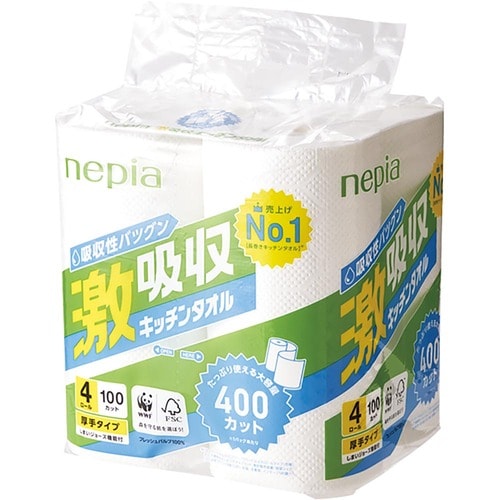 吸水性が高くて超拭ける!ネピア「激吸収 キッチンタオル 4ロール」 イメージ