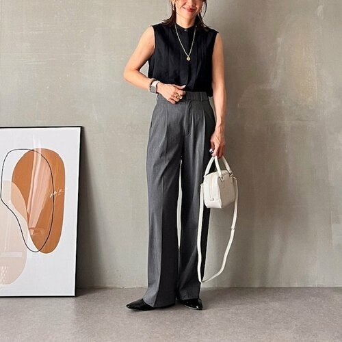 春~夏にかけての着回しコーデ UNIQLOのノースリーブブラウスおすすめ イメージ4