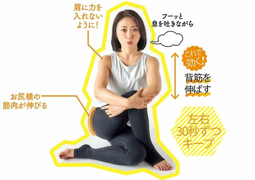 3:あぐらから脚を抱えて胸を張る ズボラストレッチおすすめ イメージ