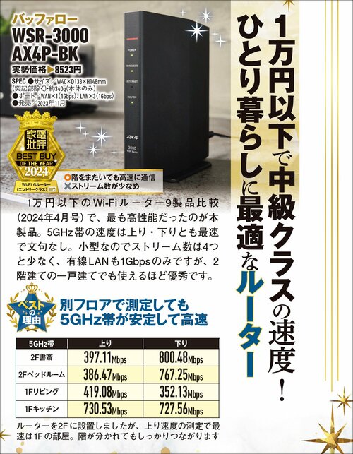 【家電批評2024ベストバイ】の記事一覧はこちら バッファロー「WSR-3000 AX4P-BK」おすすめ イメージ2
